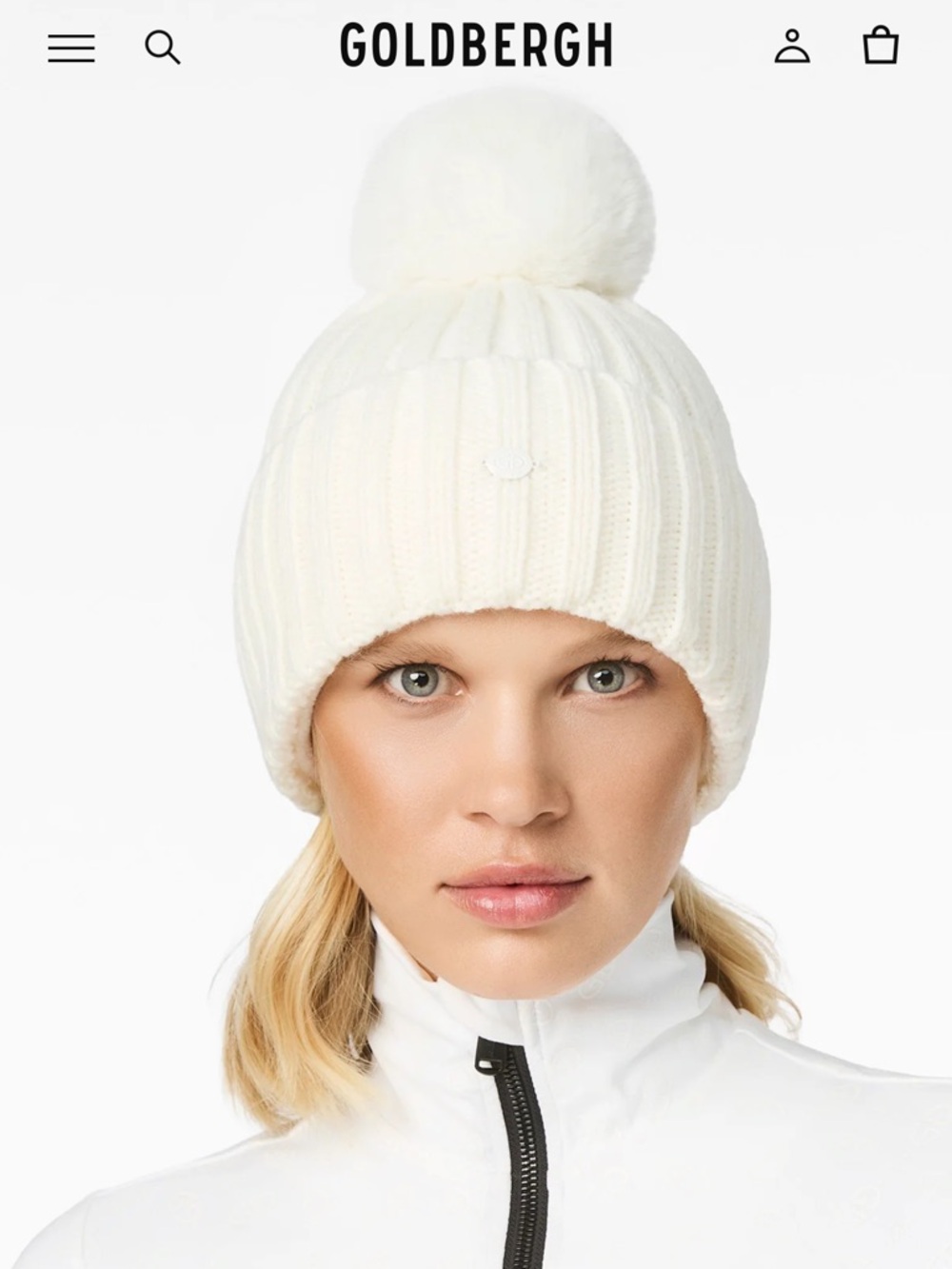 Goldbergh Una Beanie Cream Ribbed Pom-Pom New One Size.